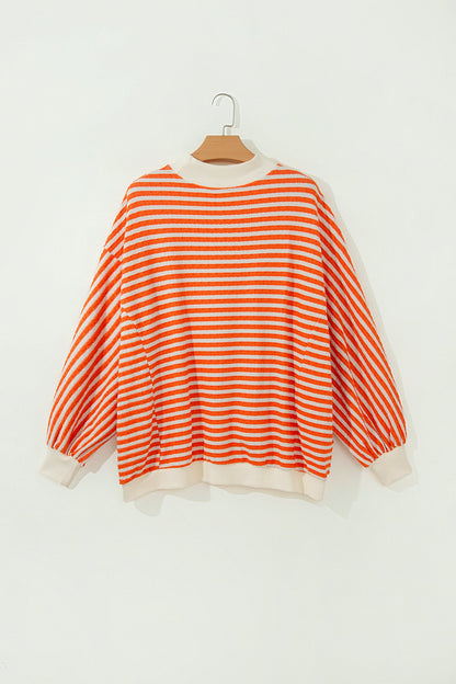Stripe Textured Mock Neck Long Sleeve Oversized Top — product image 3