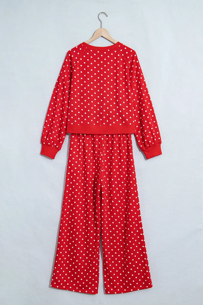 Polka Dot Long Sleeve Top & Wide Leg Pant Set