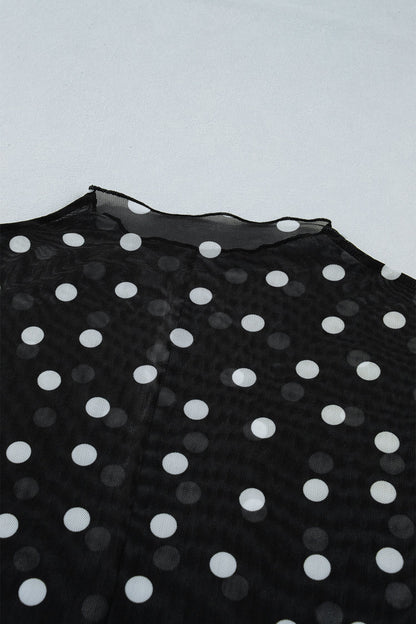 Plus Size Polka Dot Mesh Mock Neck Top