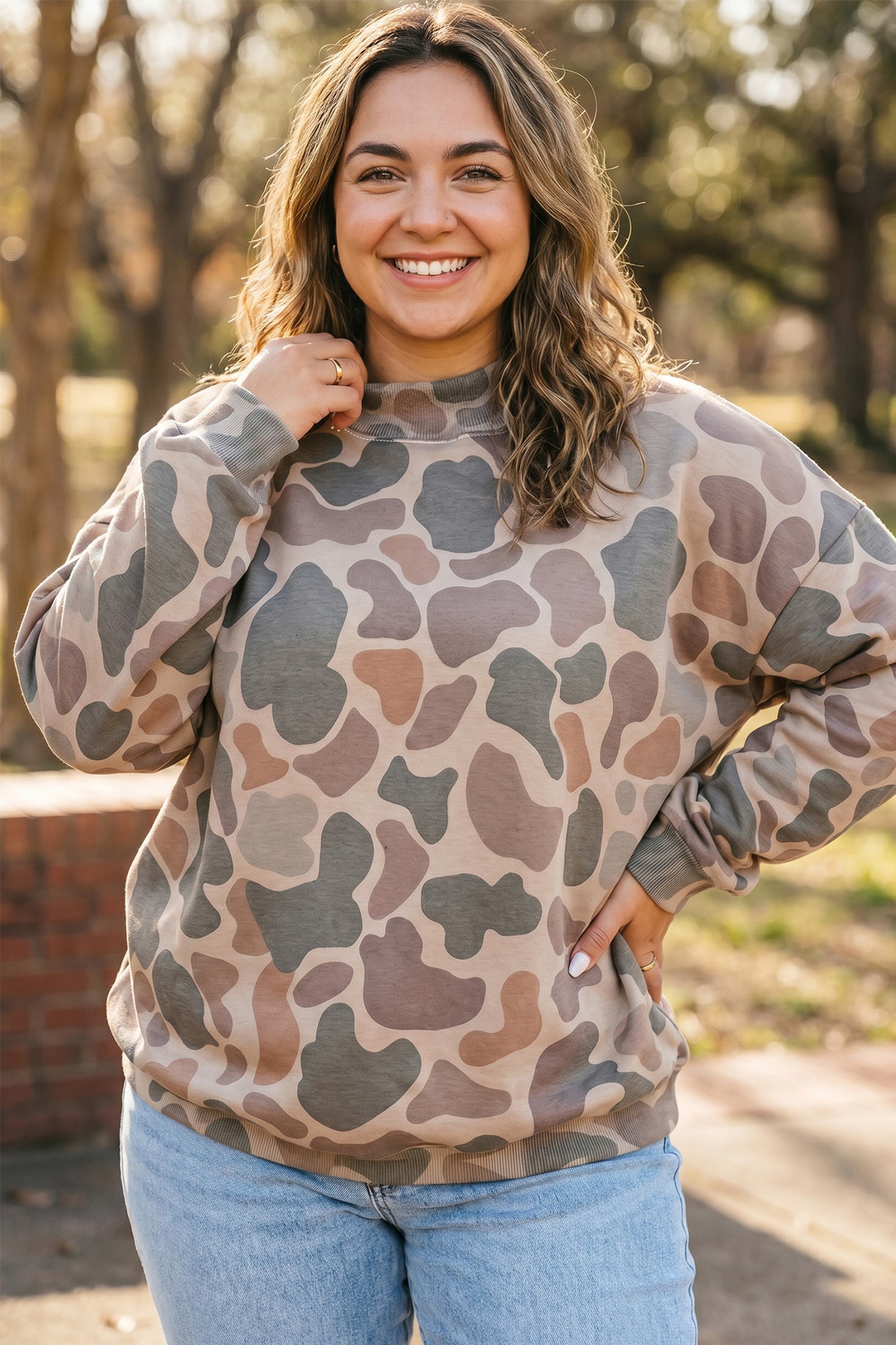 Cedar Camo Ribbed Plus Size Sweatshirt