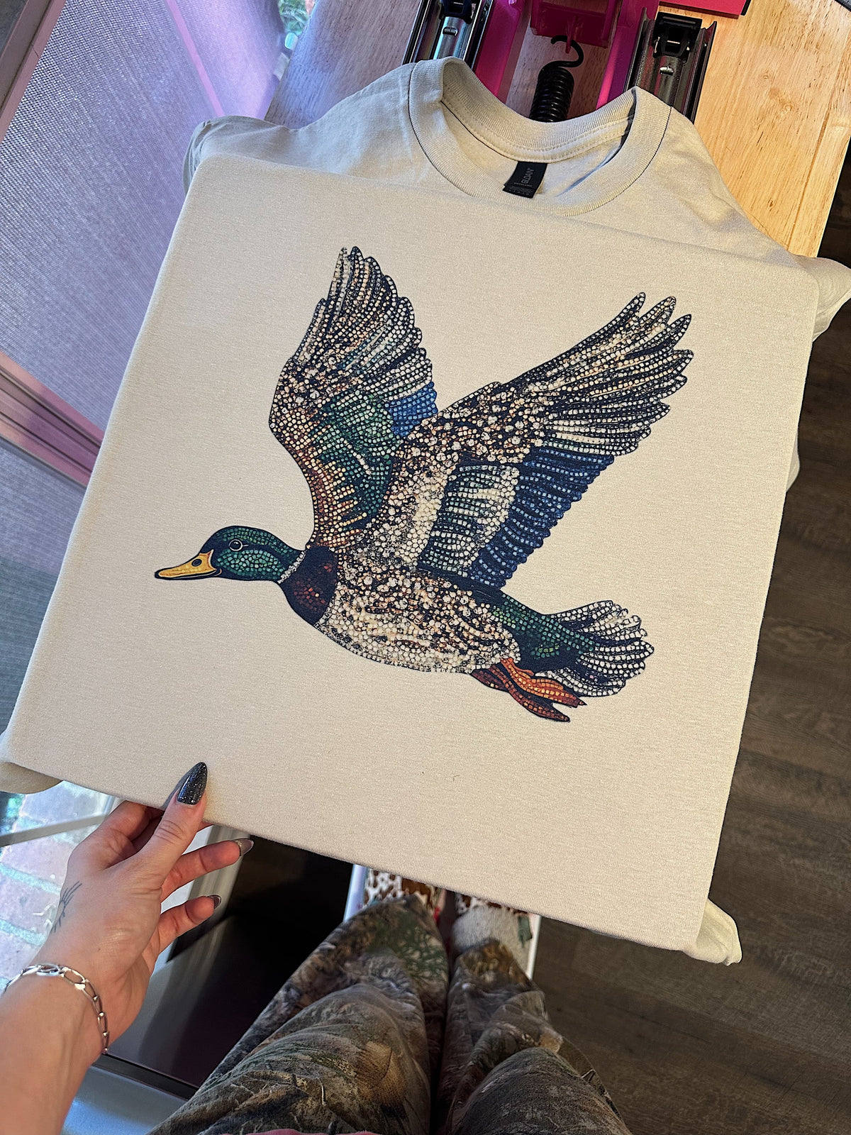Faux Rhinestone Mallard Tee or Crewneck