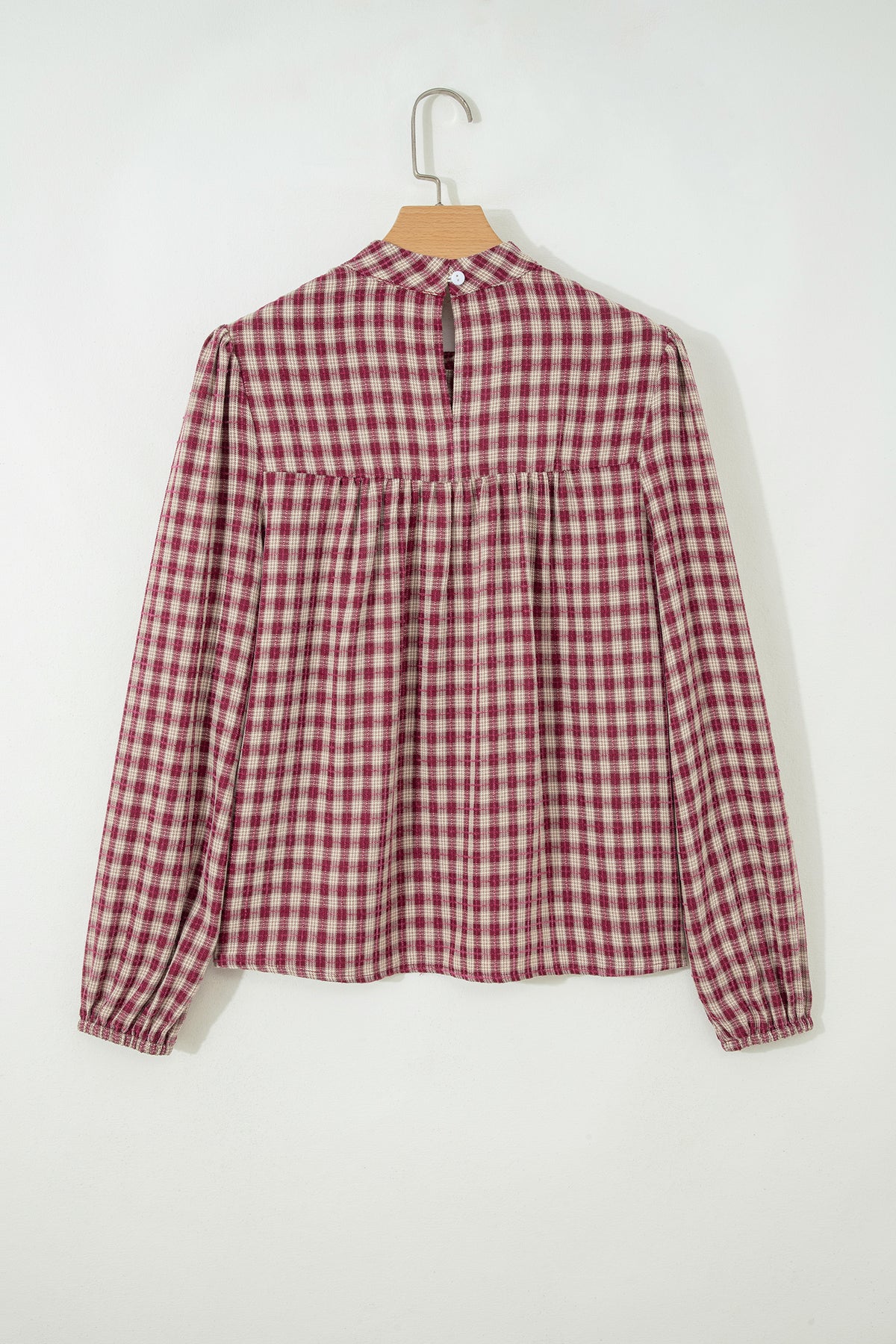 Plaid Keyhole Pleated Blouse