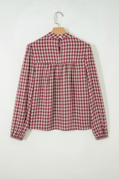 Plaid Keyhole Pleated Blouse