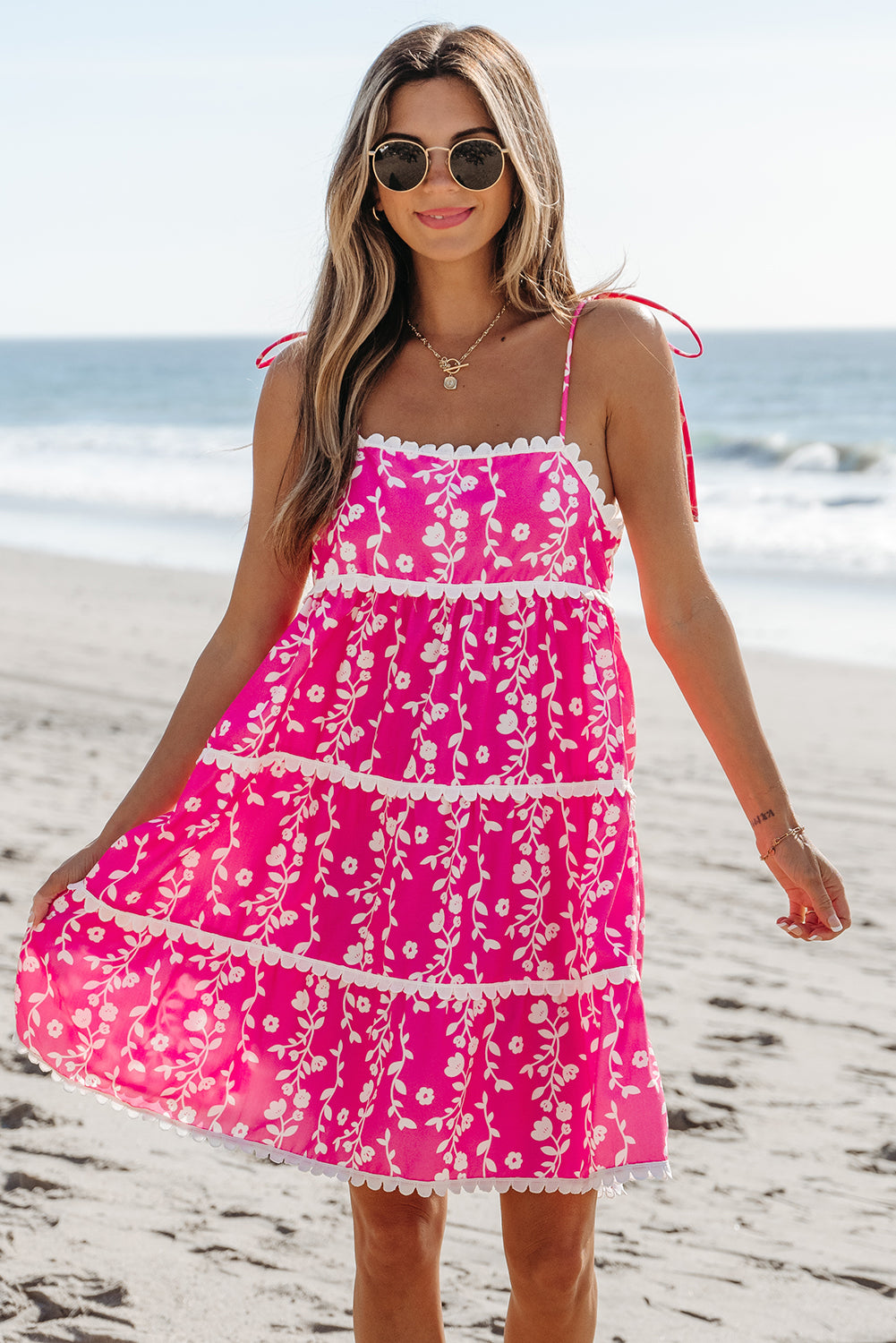 Peach Stand Floral Mini Dress