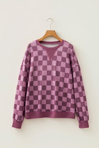 Checker Corded Knit Trim Long Sleeve Top — product image 2