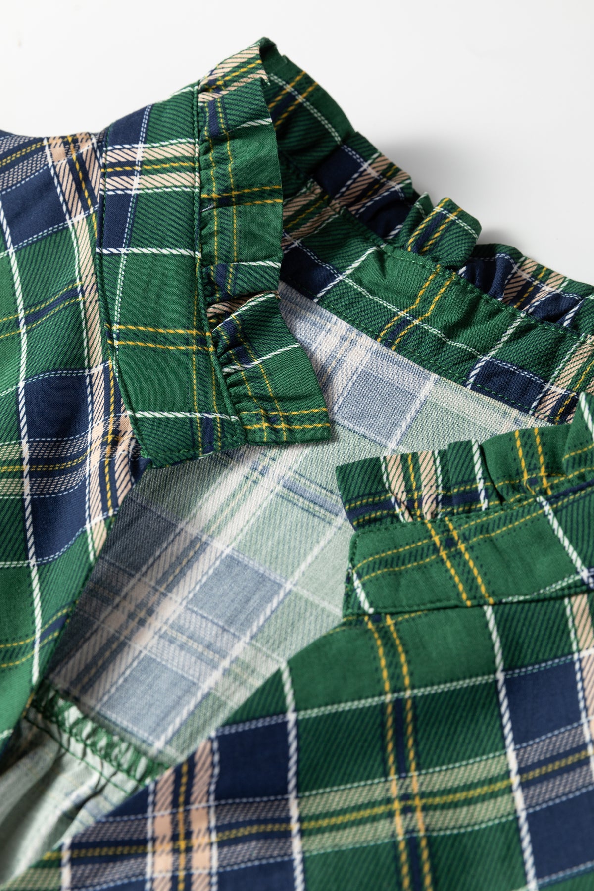 Green Plaid Notched-Neck Mini Dress
