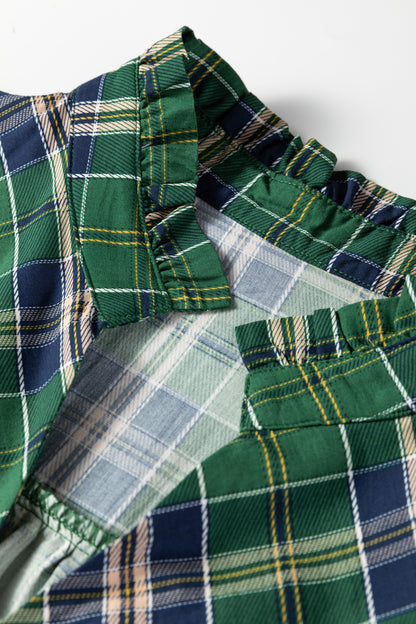 Green Plaid Notched-Neck Mini Dress