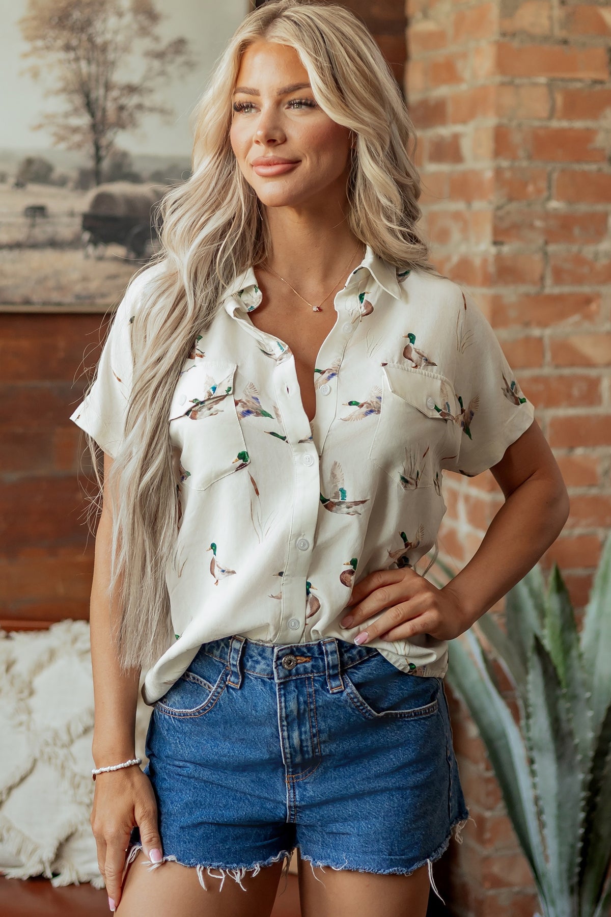 Mallard Print Pocket Button-Up Shirt