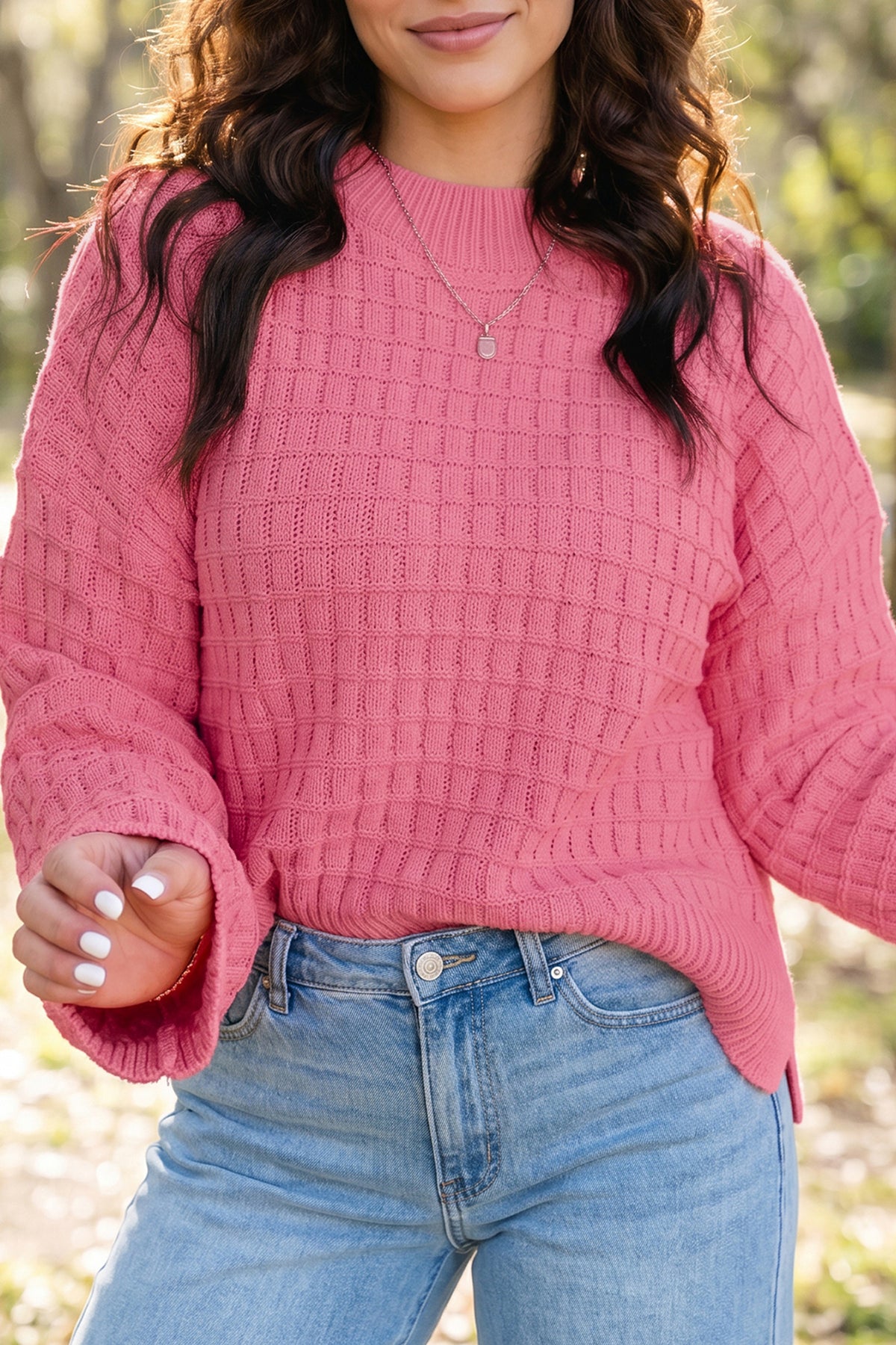 Peach Bloom Drop Shoulder Sweater