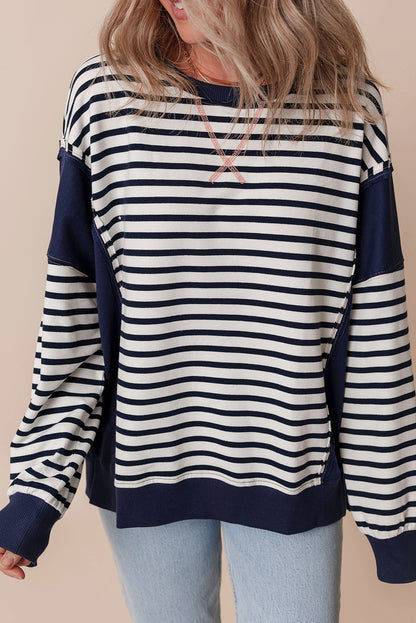 Striped Exposed-Seam Sweatshirt