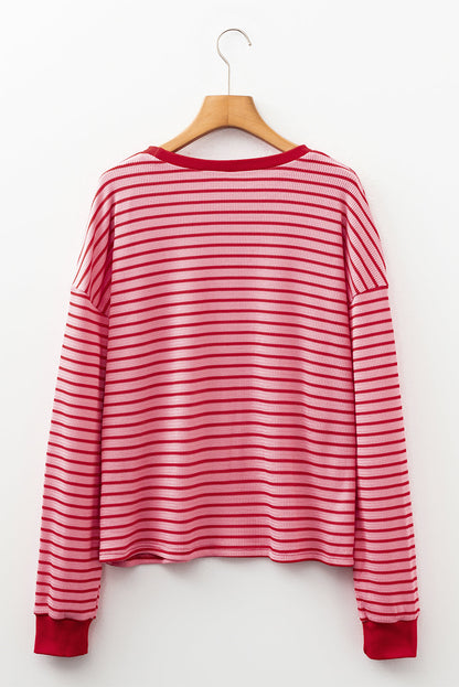Stripe Textured Knit Long Sleeve T-Shirt