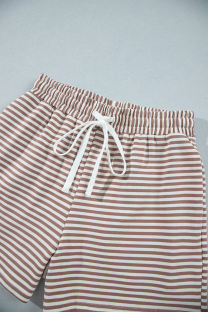 Stripe Patchwork Long Sleeve Top & Shorts Set