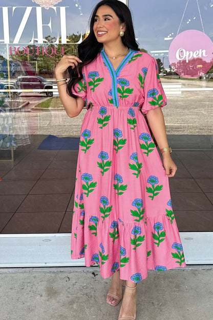 Garden Striped Floral Plus Size Maxi Dress