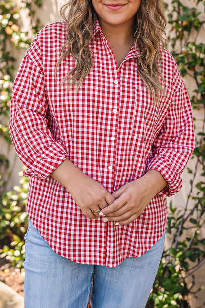 Red Plaid V-Neck Tunic
