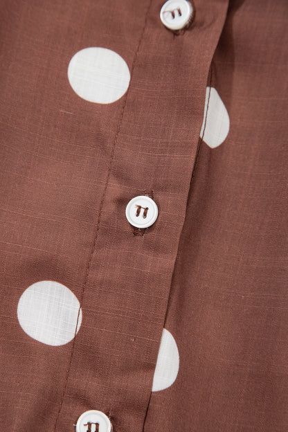 Brown Polka Dot Pocket Midi Dress