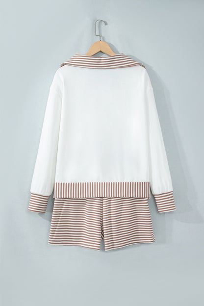 Stripe Patchwork Long Sleeve Top & Shorts Set