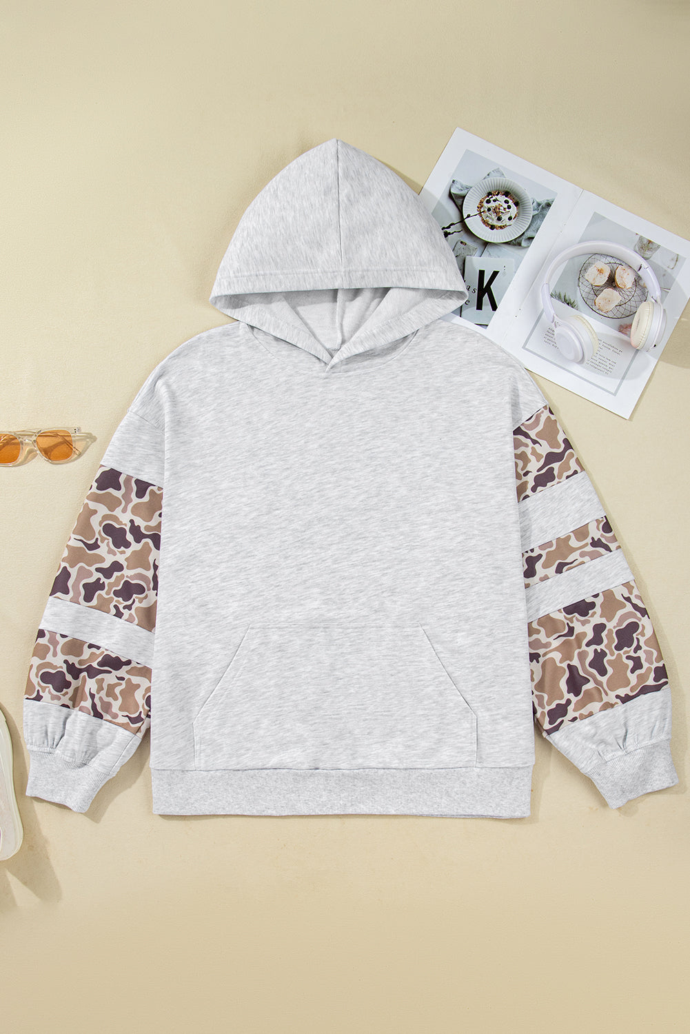 Light Grey Camo Patchwork Hoodie