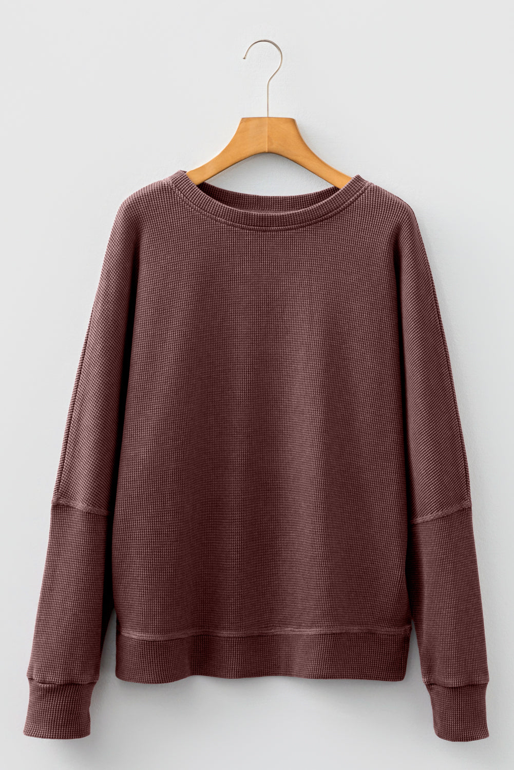 Waffle Knit Patchwork Long Sleeve Loose Top