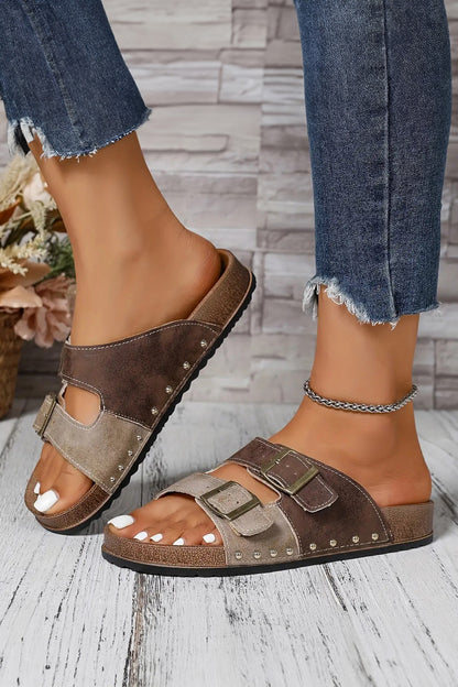 Liberty Flag Buckle Faux Suede Slippers