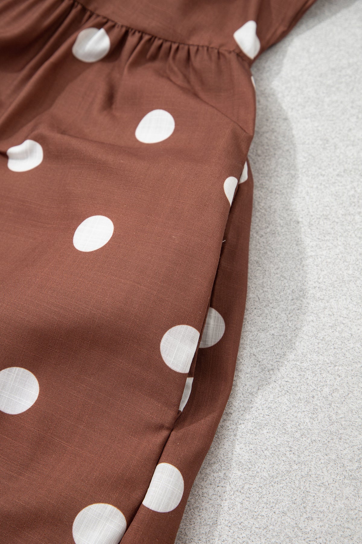 Brown Polka Dot Pocket Midi Dress