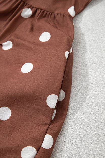 Brown Polka Dot Pocket Midi Dress