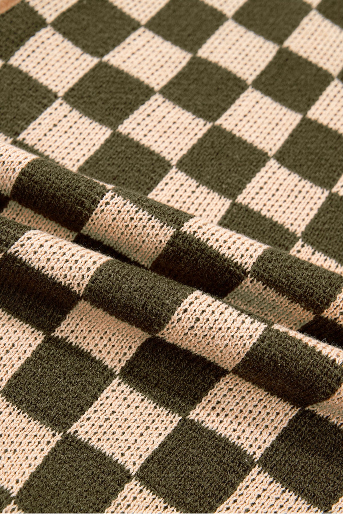 Checker Drop Shoulder Long Sleeve Knit Sweater