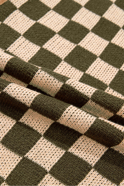 Checker Drop Shoulder Long Sleeve Knit Sweater