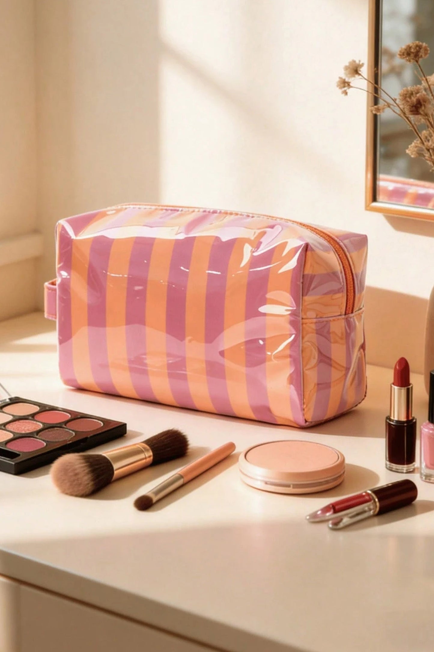 Sunlit Striped PVC Cosmetic Bag