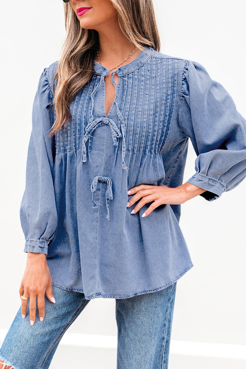 Bluebell Denim Bow Puff Sleeve Top