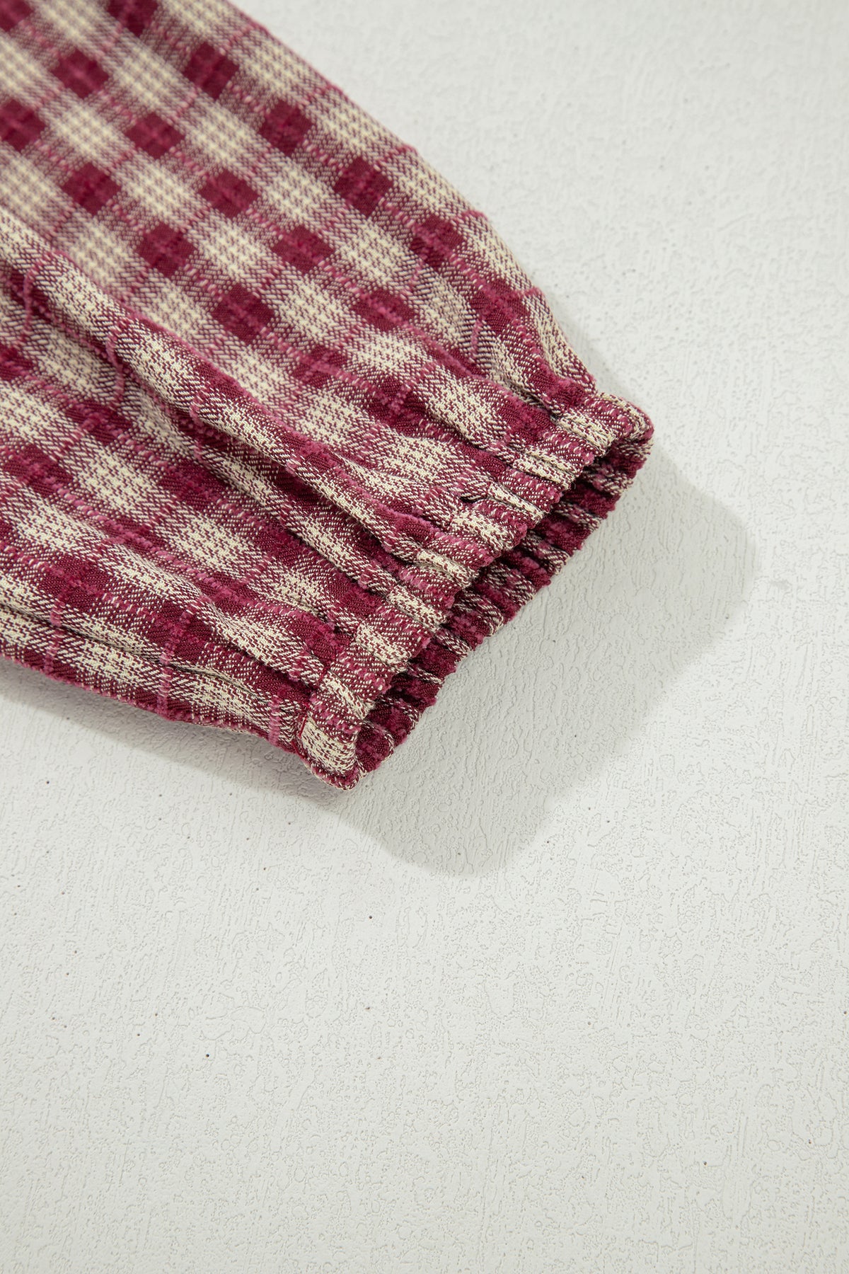 Plaid Keyhole Pleated Blouse