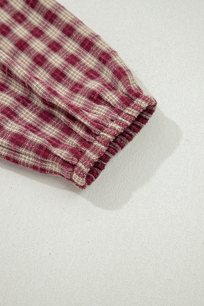 Plaid Keyhole Pleated Blouse