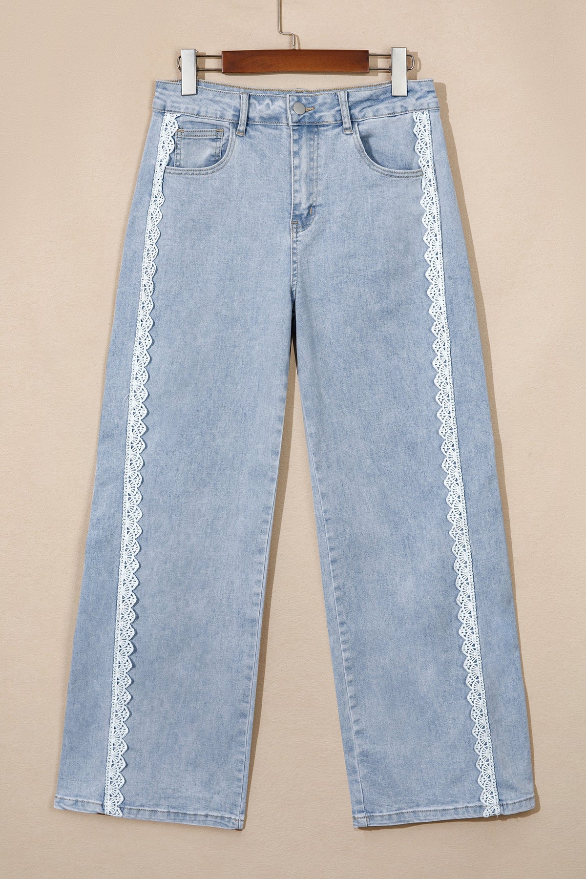Lace Trim Side Stripe Straight Leg Jeans — product image 4