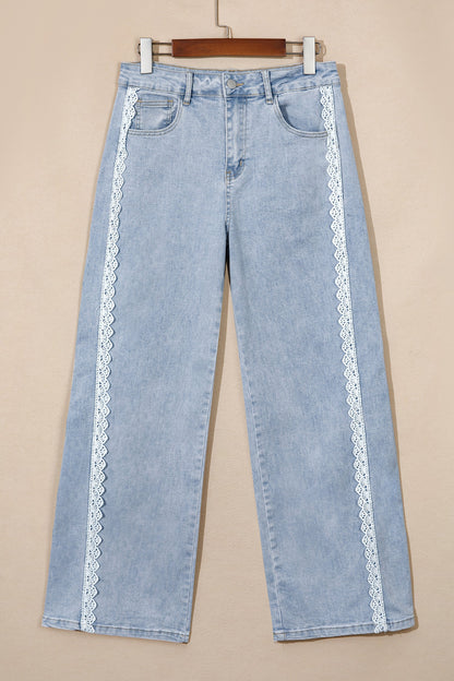 Lace Trim Side Stripe Straight Leg Jeans — product image 4