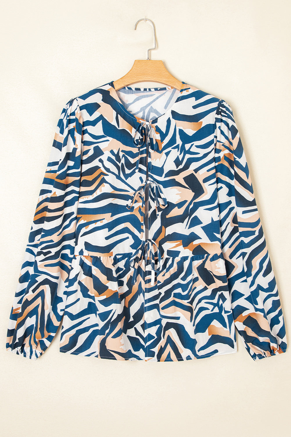 Zebra Tie-Front Puff-Sleeve Top