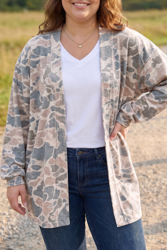 Camo Open-Front Cardigan