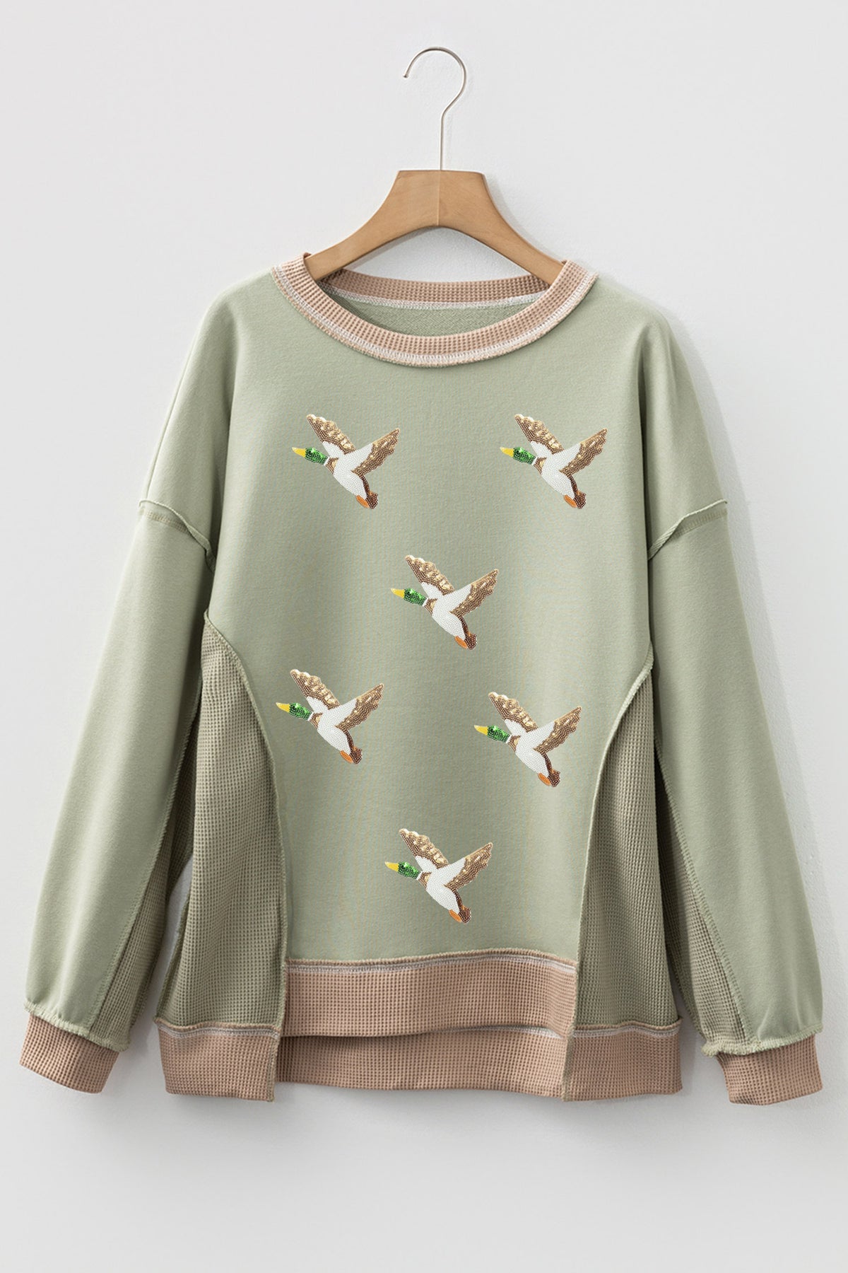 Sequin Mallard Waffle Patchwork Sweatshirt
