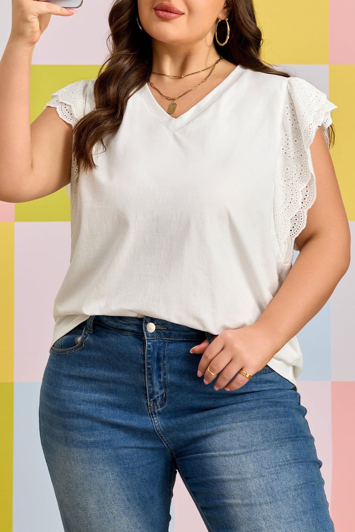 Plus Size Eyelet Crochet Tee