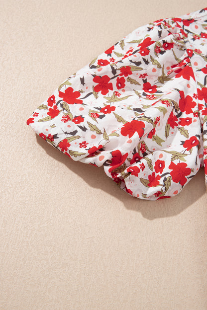 Floral Puff-Sleeve Button-Up Shirt