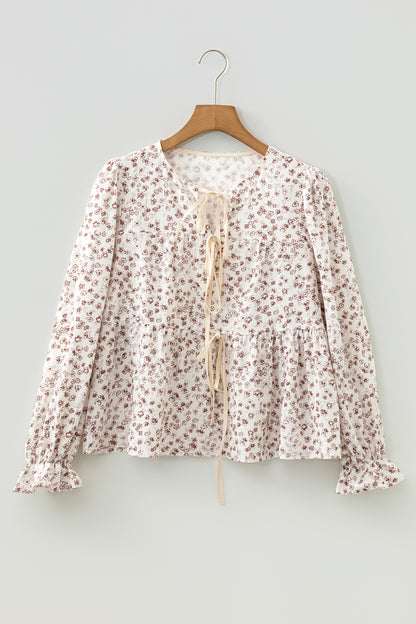Floral Tie-Front Peplum Blouse