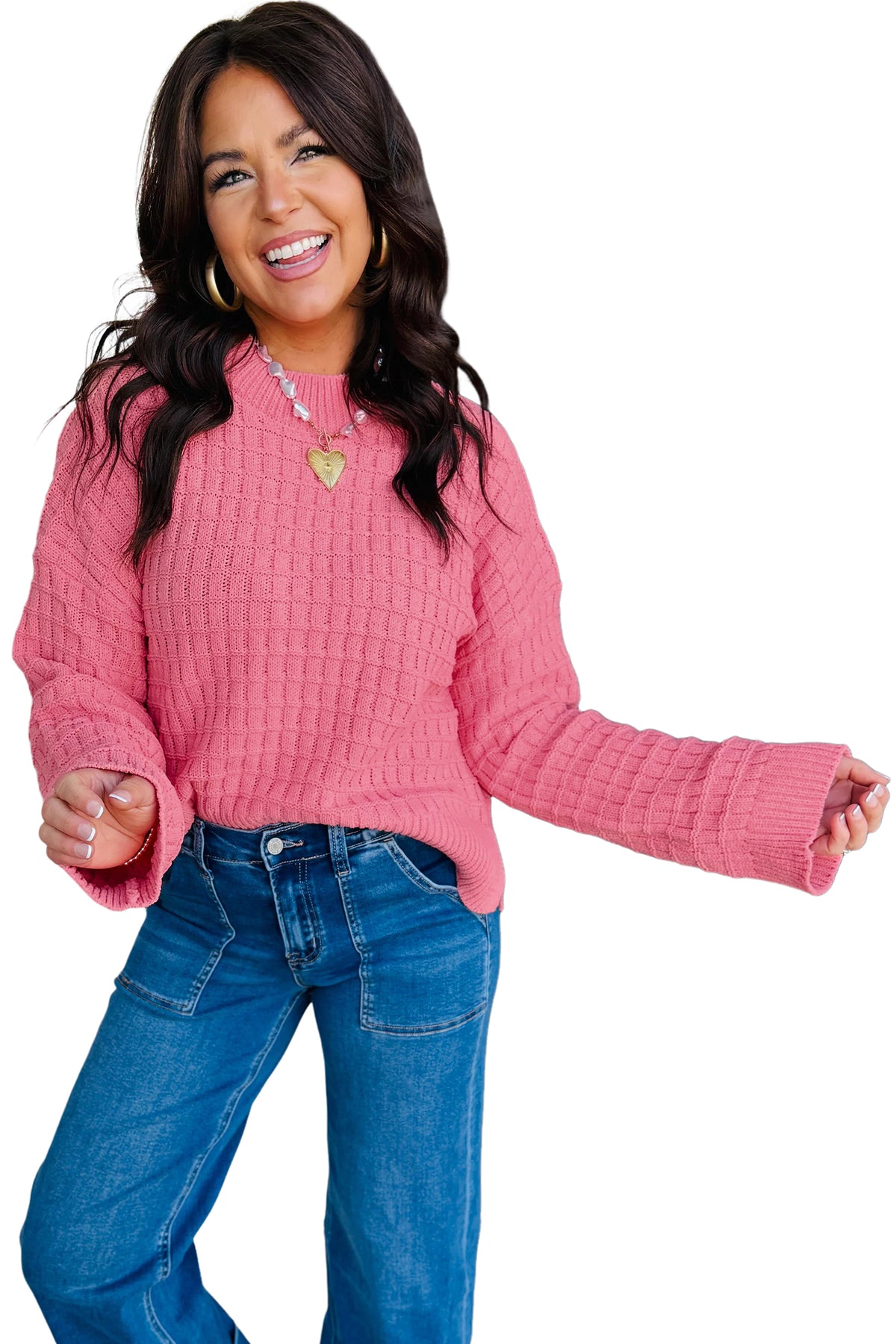 Peach Bloom Drop Shoulder Sweater