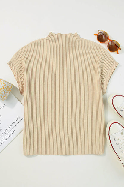 Solid Ribbed Knit Patch Pocket Short Sleeve Top