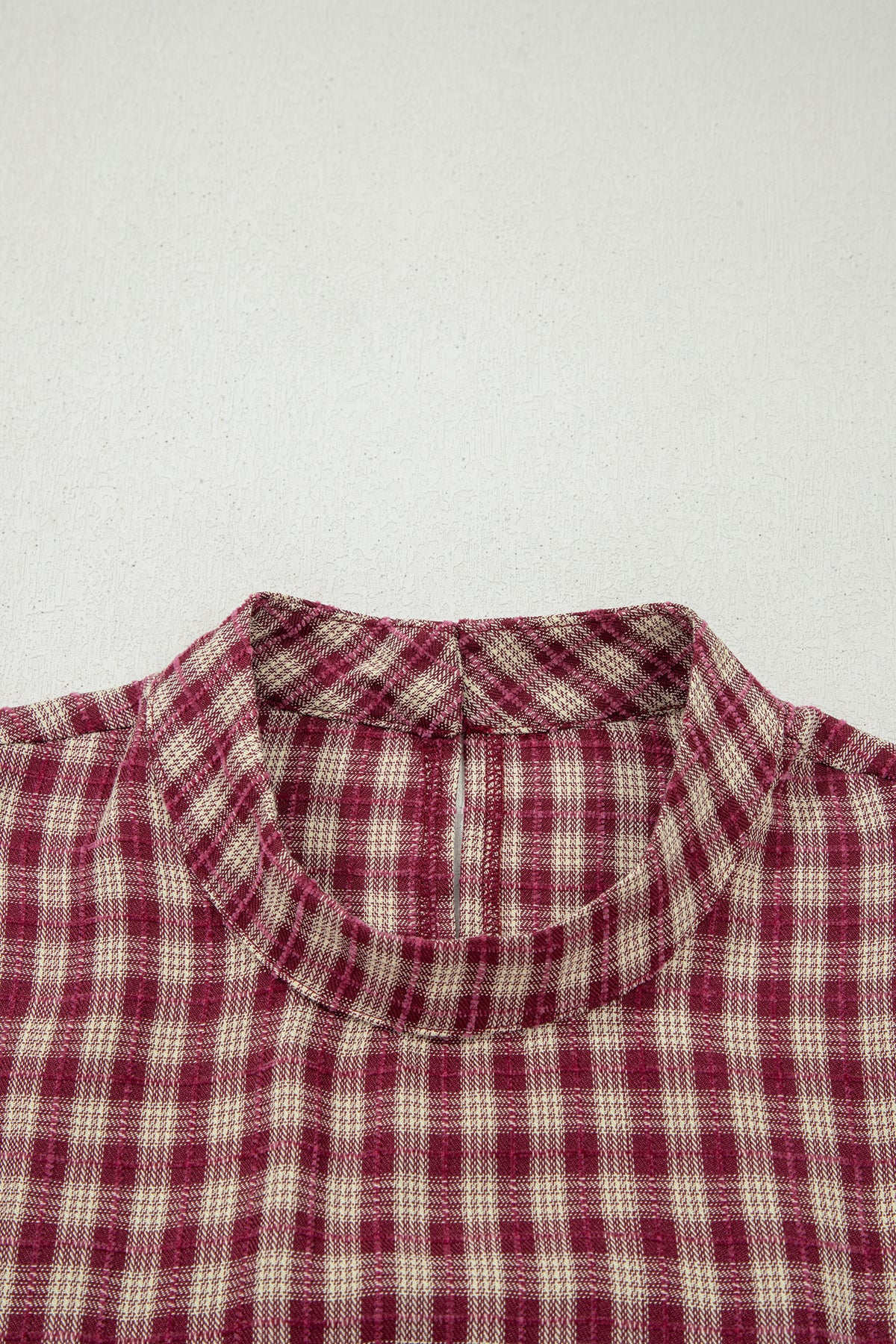 Plaid Keyhole Pleated Blouse