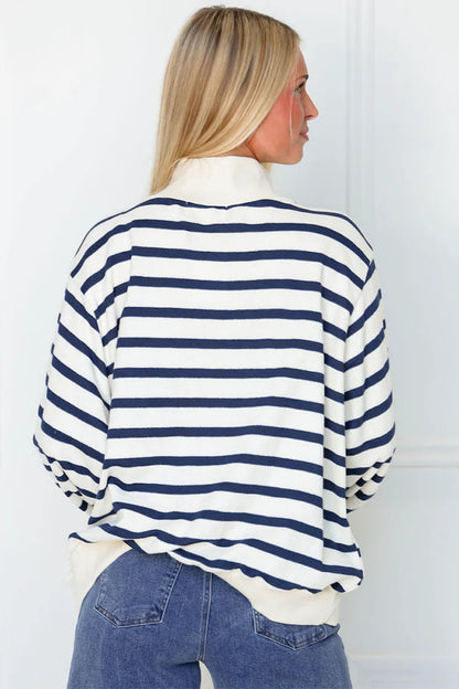 Striped Ribbed-Cuff Sweatshirt