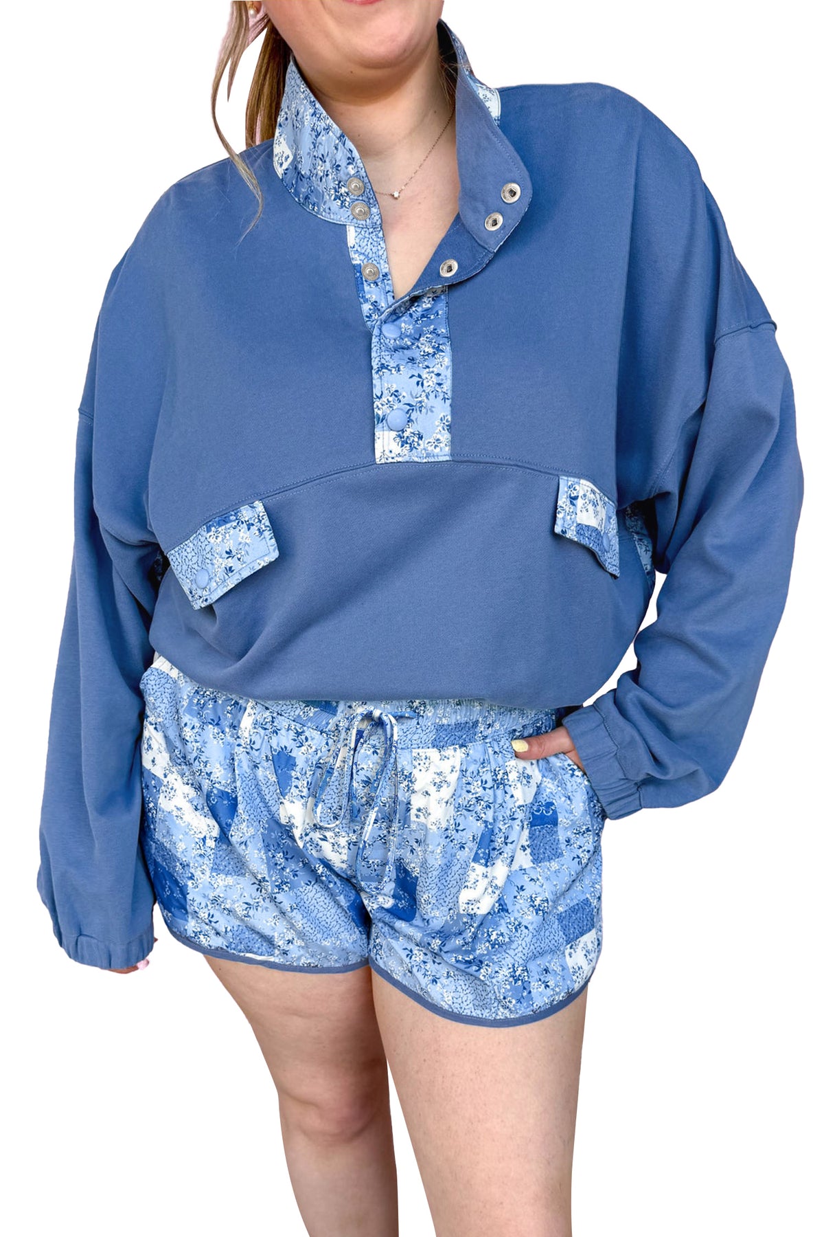 Floral Colorblock Top & Shorts Set