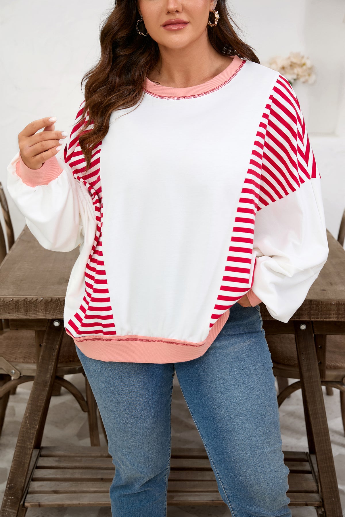 Red Stripe Colorblock Sweatshirt