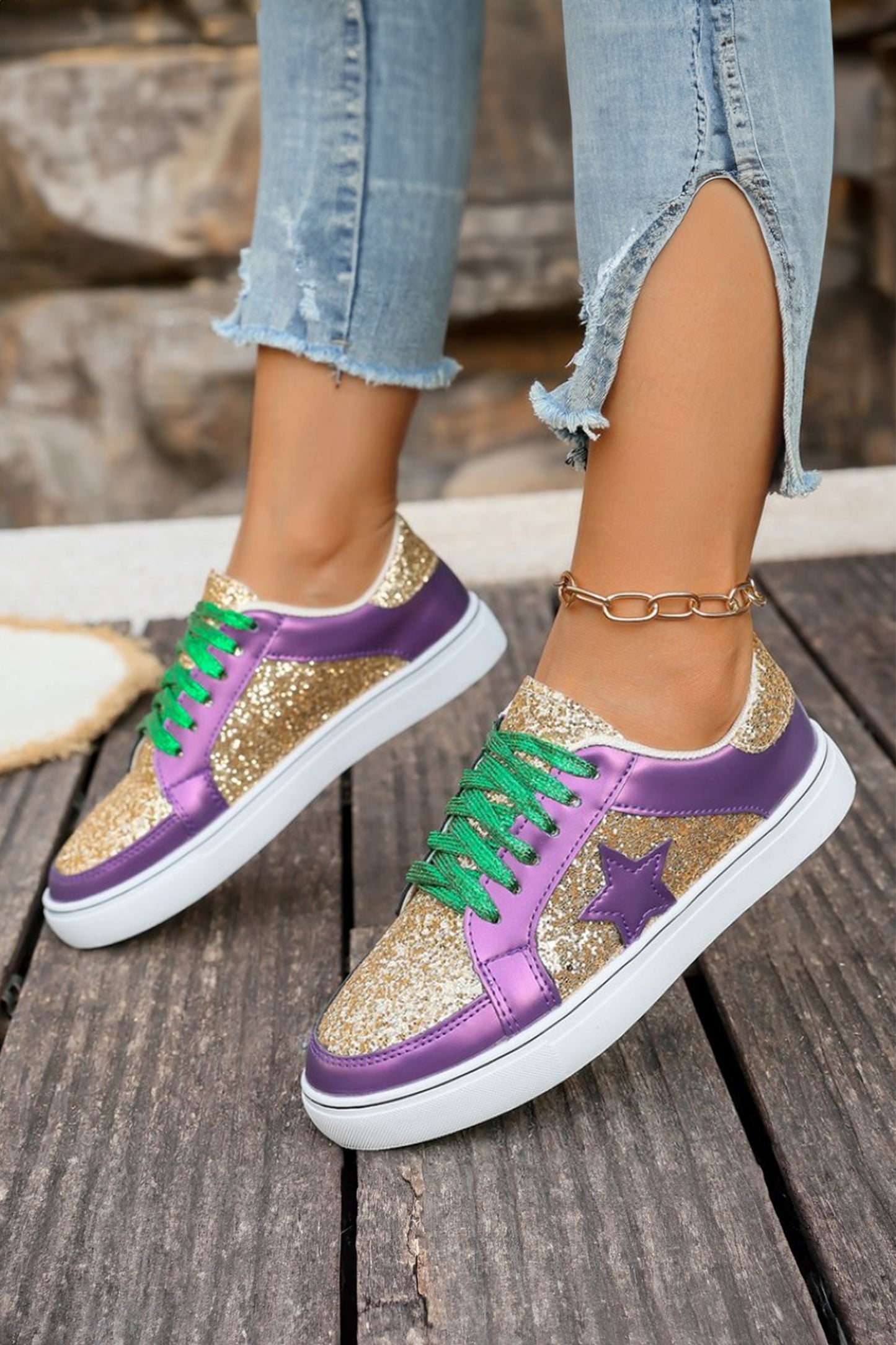 Starlight Glitter Star Lace-Up Sneakers