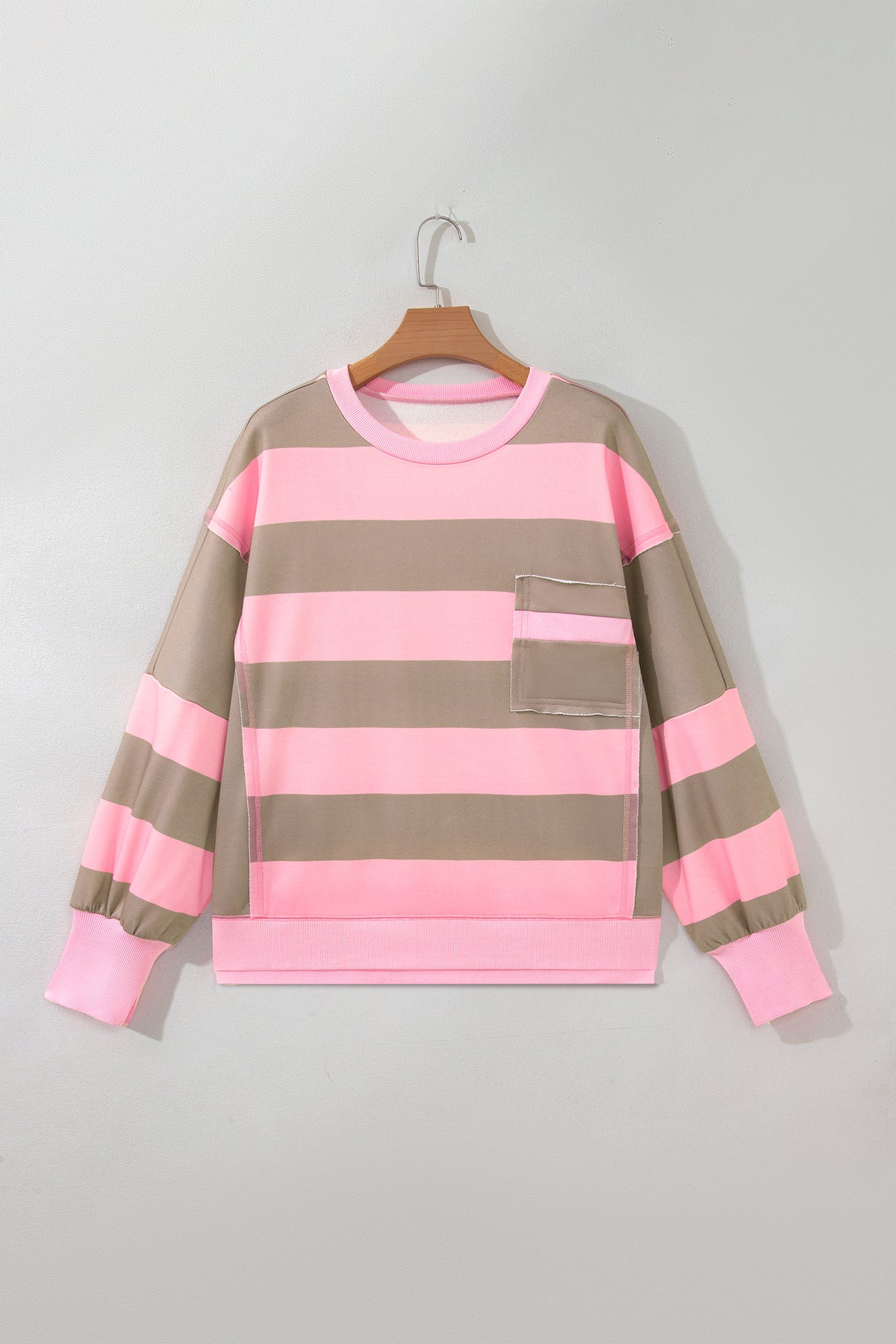Striped Raw-Seam Drop-Shoulder Sweatshirt