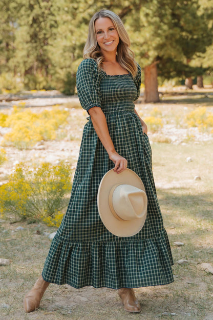 Porch Plaid Square Neck Dress