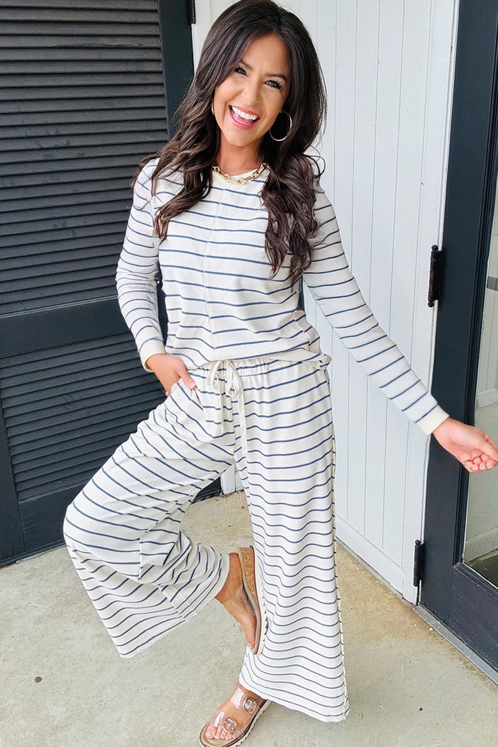 Sail Blue Stripe Wide-Leg Pant Set