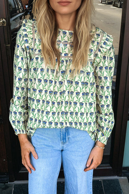 Floral Lace-Trim Blouse